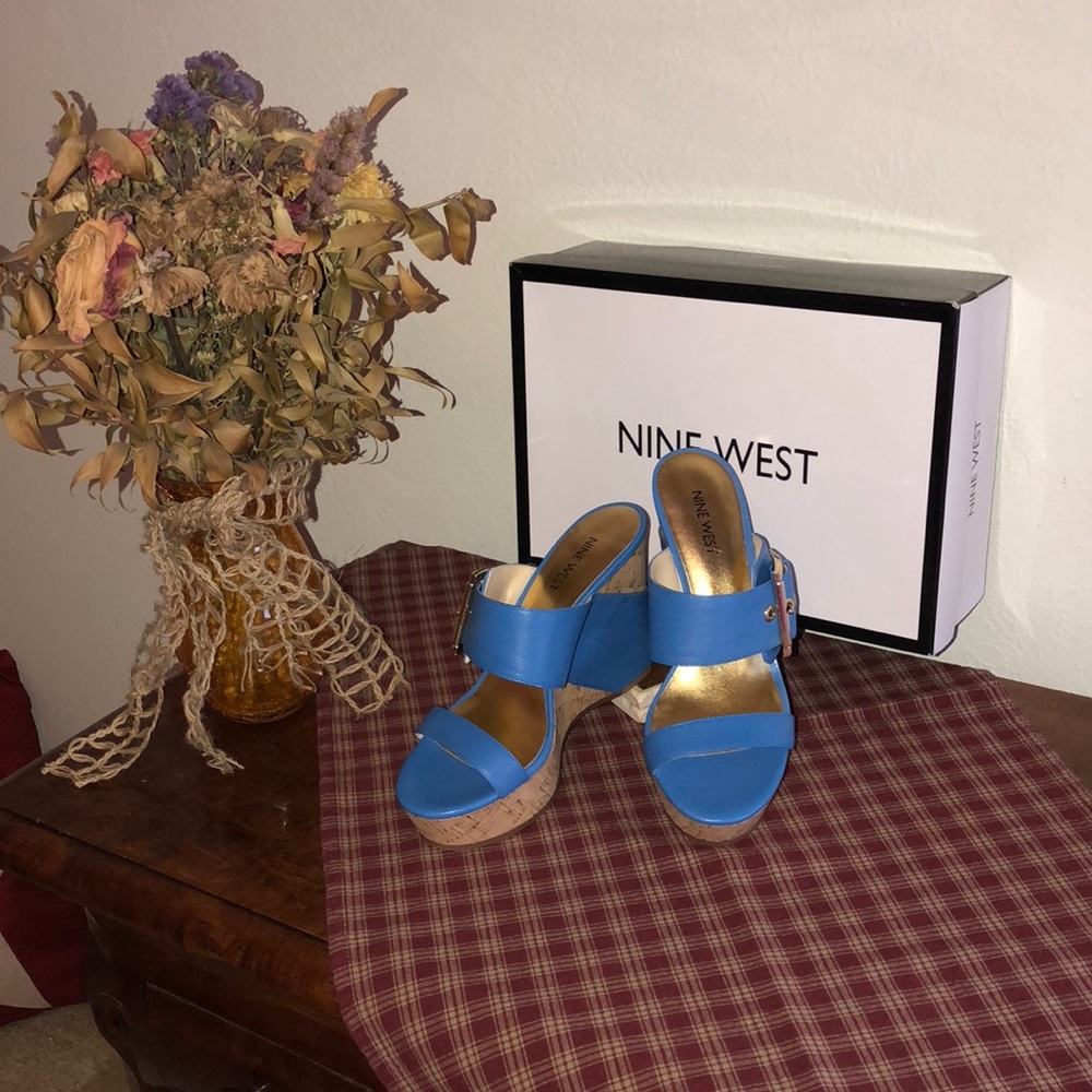 Nine West, blue leather wedges, size 7, NWOT